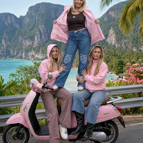 Pink jackets. Pink scooter. 🛵💗

This is what "outsmart the baggage fee" looks like when the light hits right. Wear the